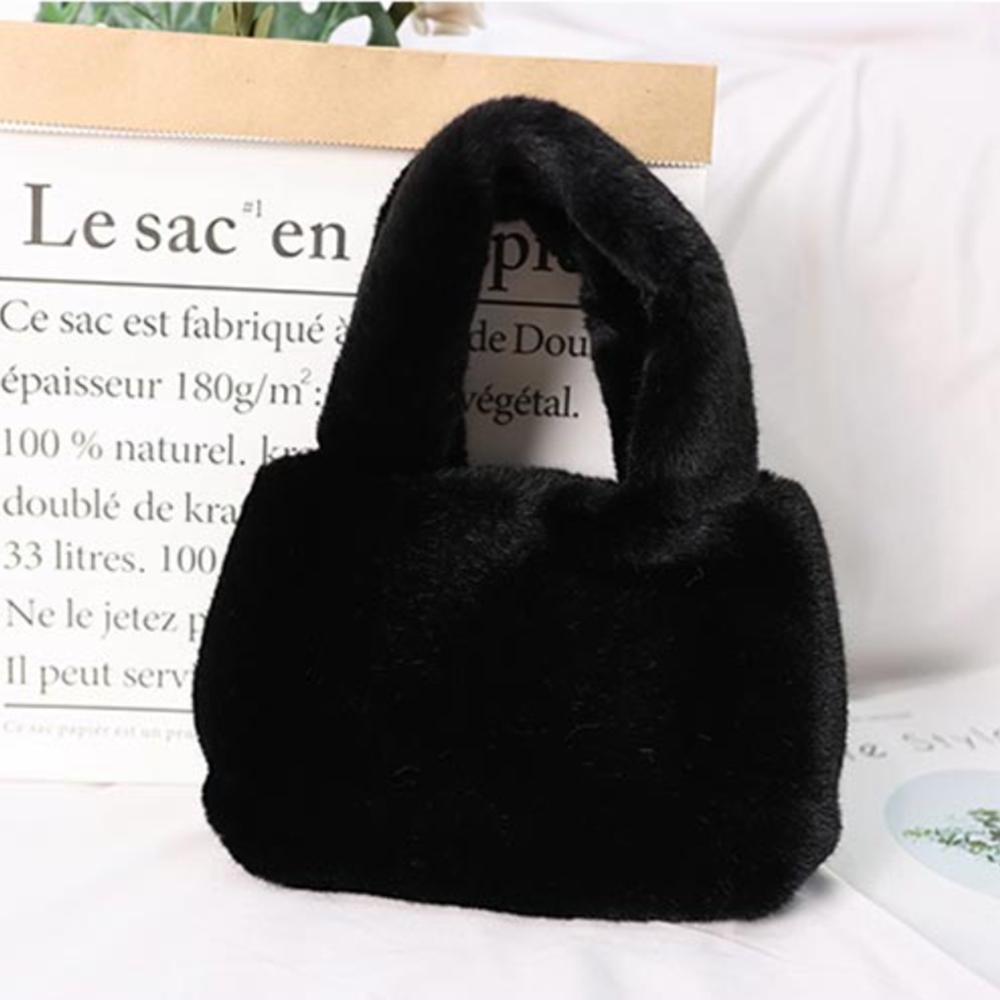 Faux Mink Fur Handbag – Soft Plush Tote, 2 Colors, From Korea