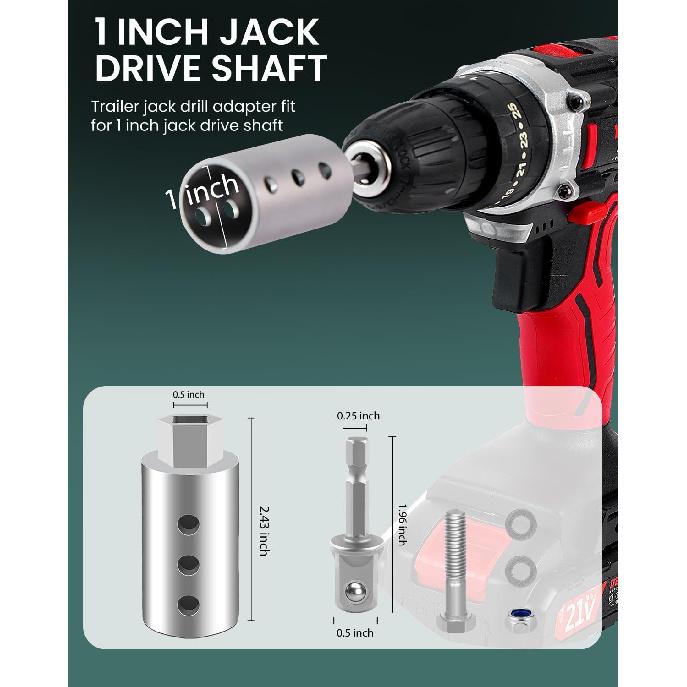Heavy Duty Trailer Jack Drill Adapter with Cordless Drill, 1/2 to 1 Stainless Steel Socket Adapter Fits Any 1" Drive On Trailer Jack
