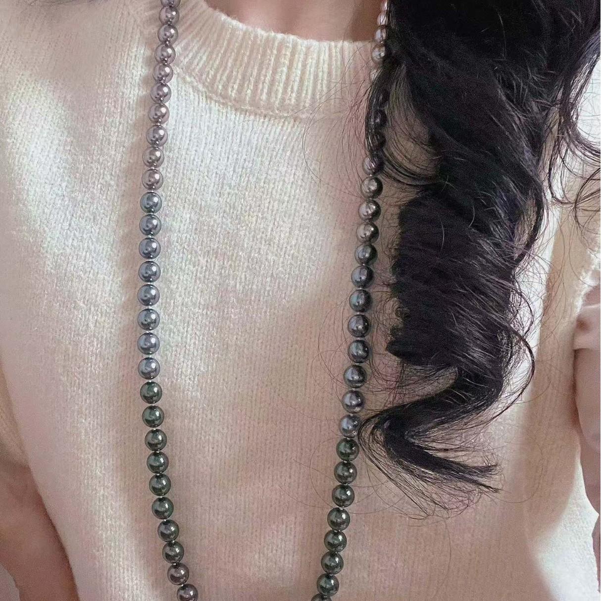 

Autumn And Winter Morandi High-Gloss High-Quality Gradual Change Mixed Color Artificial Pearl Collarbone Chain Necklace Sweater Chain