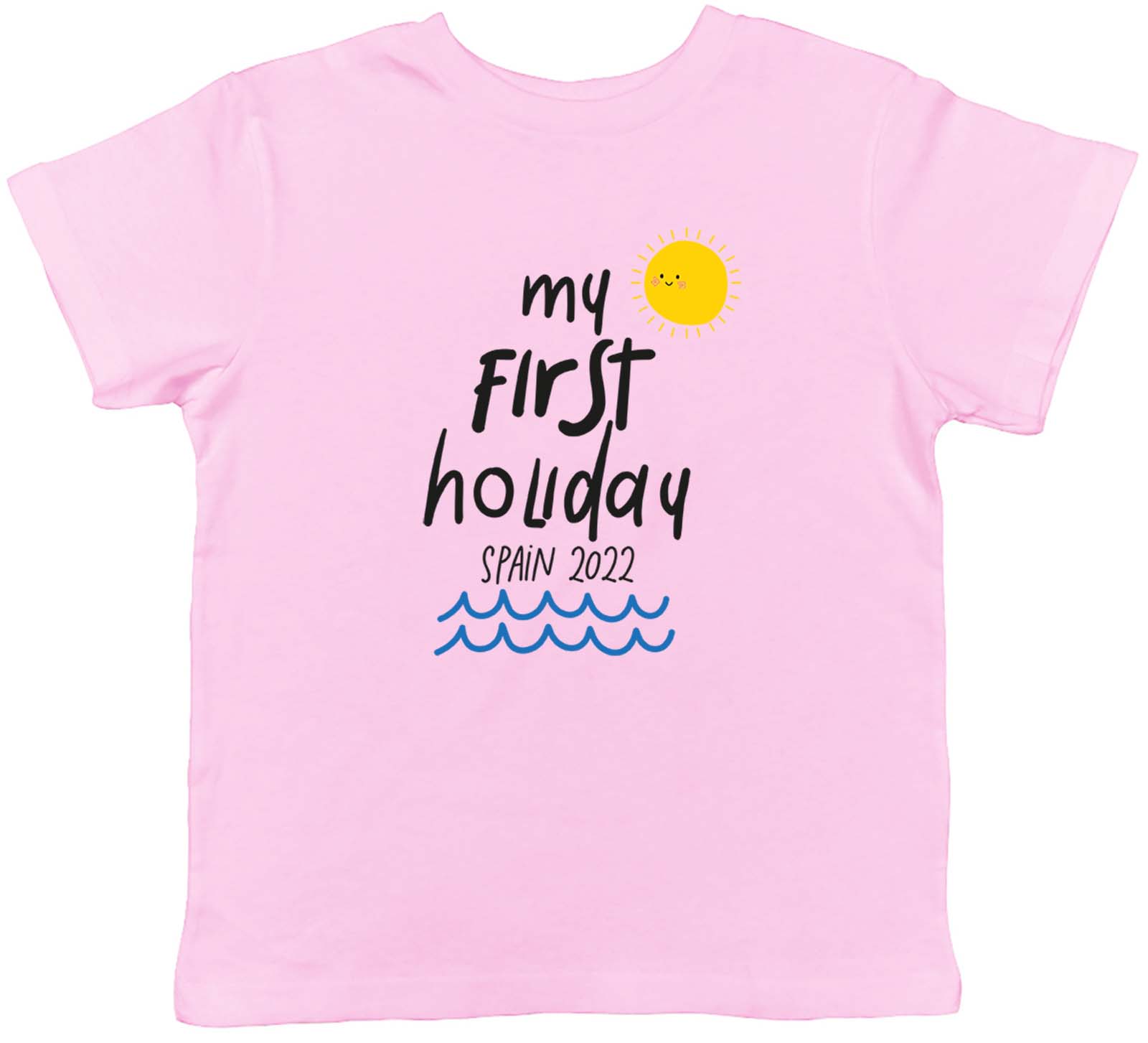 Personalised My First Holiday Smiling Sun Vacation Kids T-Shirt Boys Girls Gift 120