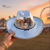 Auffälliger Spiegelhut Disco Western Cowboy für Männer Frauen, Glitzernd Silber Konkave Oberseite Musikfestivals, Konzerte, Party Retro