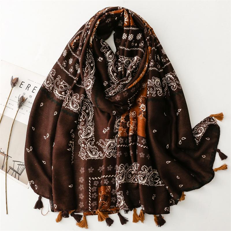 Paisley Floral Tassel Cotton Scarf Breathable Viscose Shawl Winter Casual Sunscreen Travel Scarves Women Muslim Hijab Sjaal