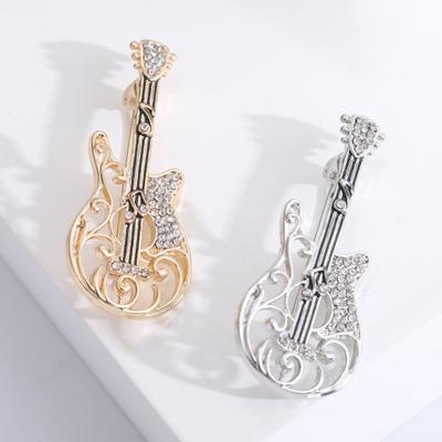 Retro Versatile Ladies Brooch Exquisite Collar Corsage Guitar Design Hollow Rhinestone-studded Buckle Pin Brooch