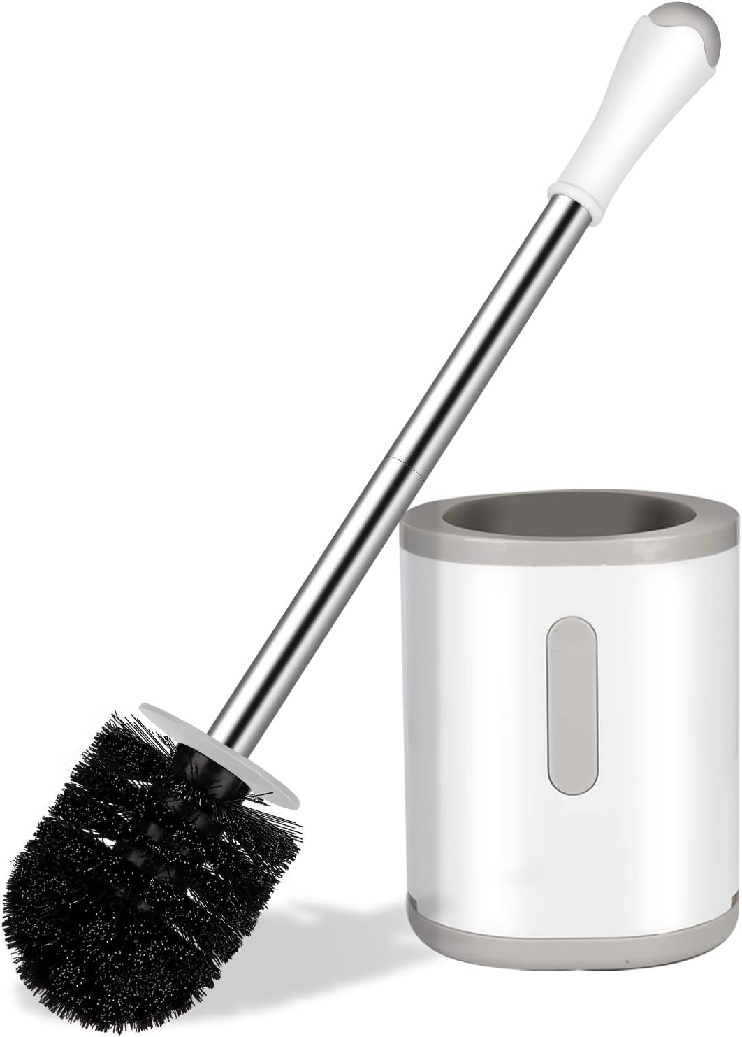 Support Compact pour Brosse de Toilette Manche en Acier Inoxydable Gain de Place Pour Rangement Nettoyage en Profondeur Anti-Goutte Facile à Assembler Poils en Nylon Blanc Gris United States white