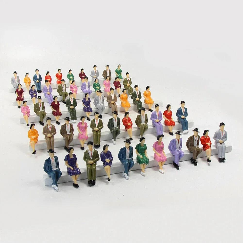 50Pcs Sitting Figures Scale 1:32 Model Figures People Track 1 Painted Color Model Doll Simulation Crafts Garden Decoration
