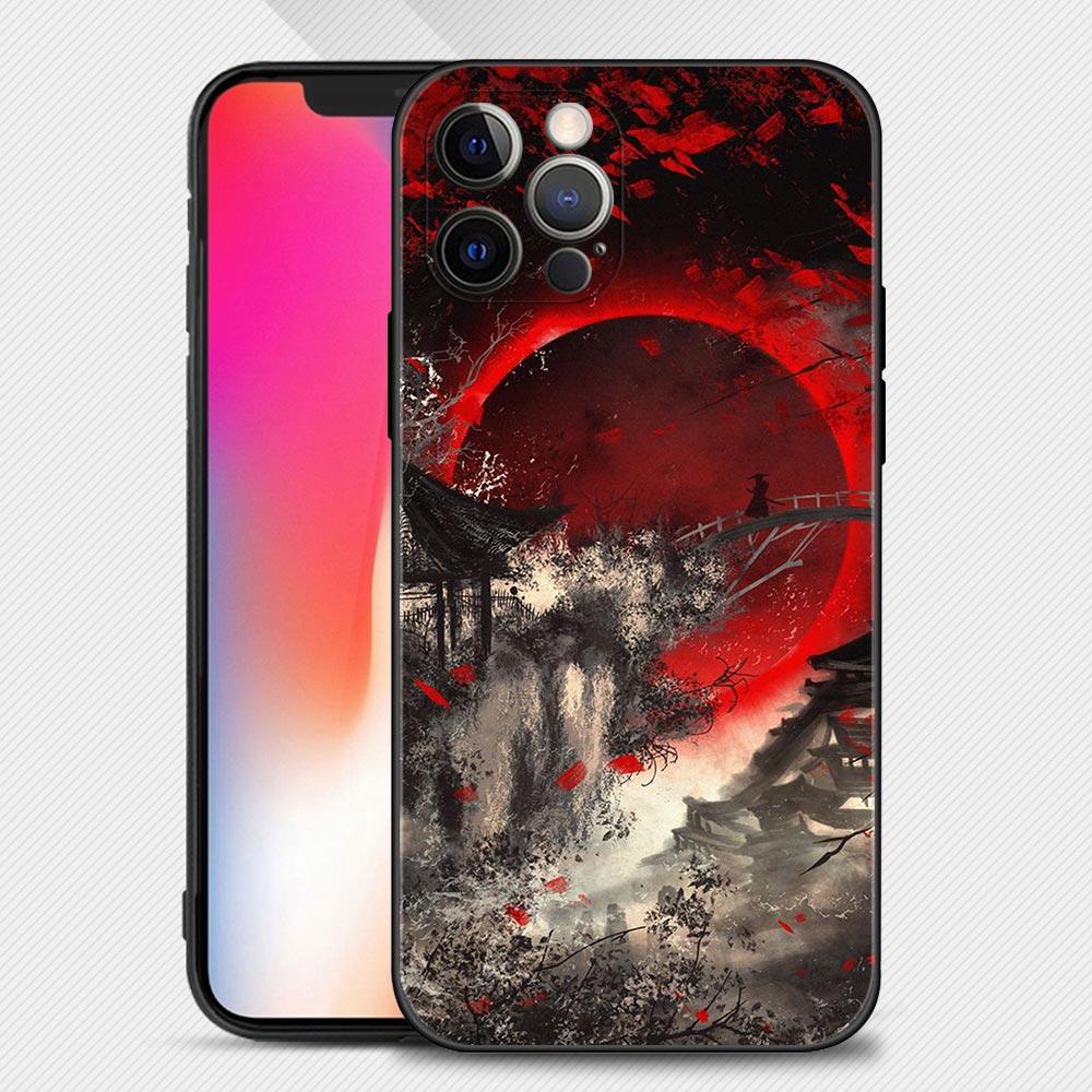 Landscape Ink Samurai Art Phone Case Cover Coque For Iphone Xiaomi Mi Samsung Galaxy Redmi Note A S 11 12 13 14 15 22 23 24 5G Pro Plus Max Fe Ultra