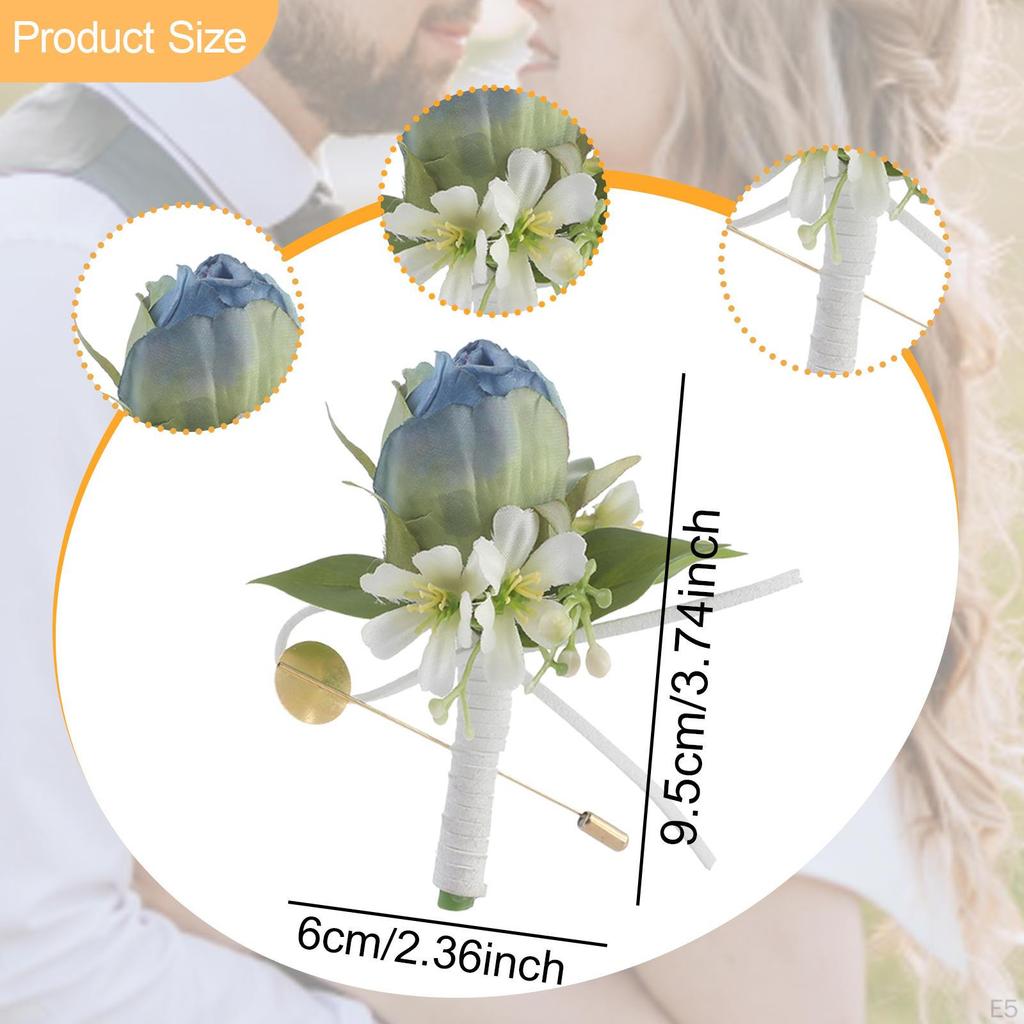 Men Wedding Boutonniere Brooch Pin Romantic Artificial Rose Flower Suit Decoration for