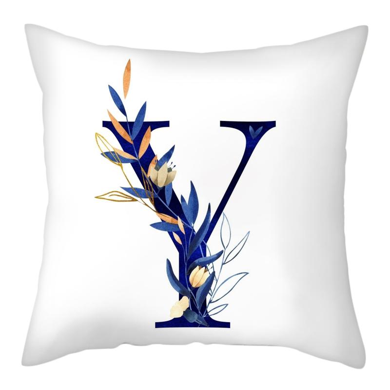 45x45cm Creative Floral Surround Design 26 Letters Blue Pillowcase Wedding Party Home Decor Sofa Office Seat Cushion Cover