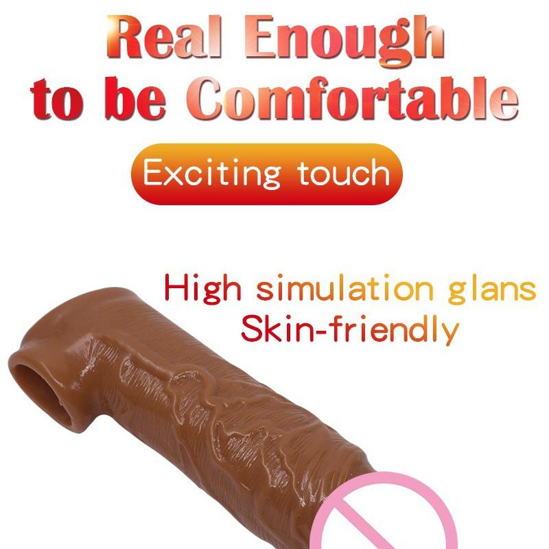 Realistic Silicone Penis Extender Sleeve Delay Ejaculation Reusable Condoms Sex Toys For Men Cock Sleeve