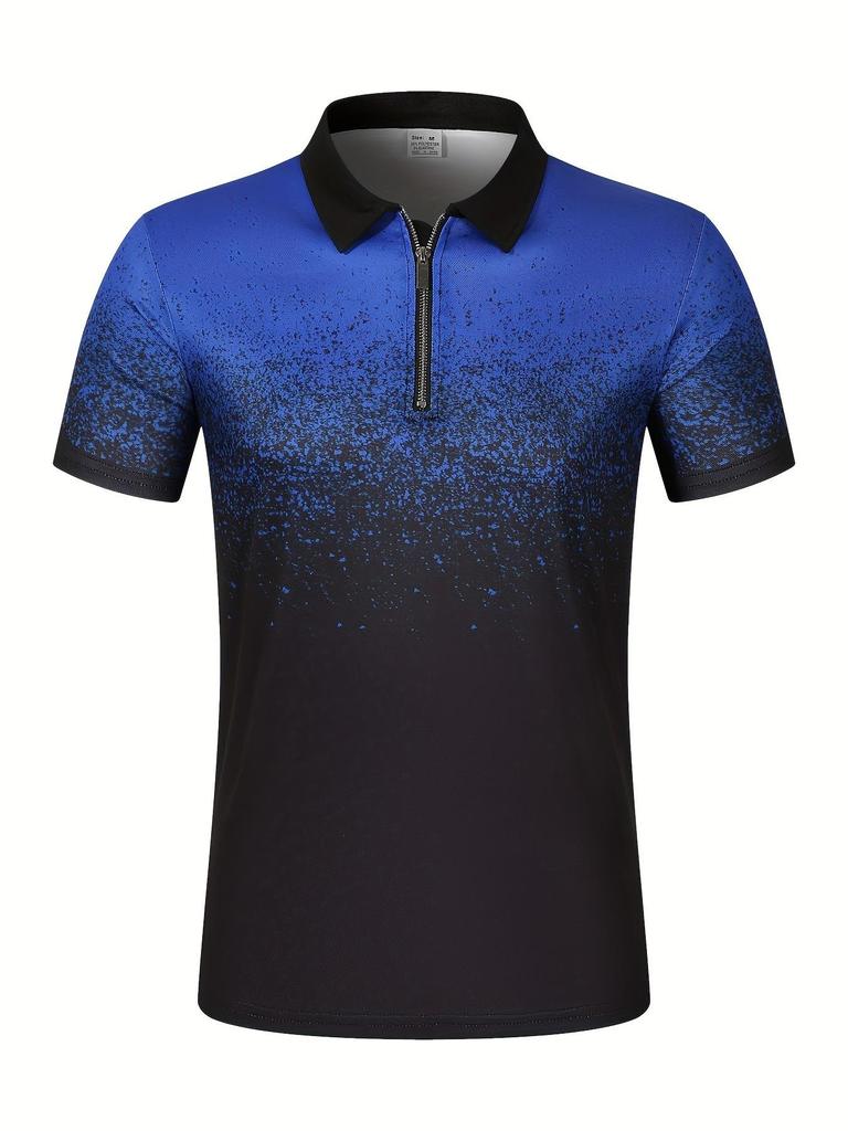 Summer Flat Cloth Polo Shirt Zip Men's Printed Crushed Dot Polo Shirt Men's Short Sleeve T-Shirt Top