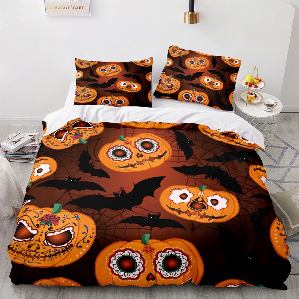 Halloween Duvet Cover Pumpkin Lantern Cartoon King Queen Twin Size Polyester Bedding Set For Kids Boys Girls Teens Bedroom Decor