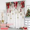 2D flat printing 2pcs Merry Christmas Popular Curtain red bow Durable Polyester Without Electricity Family Party Decoration