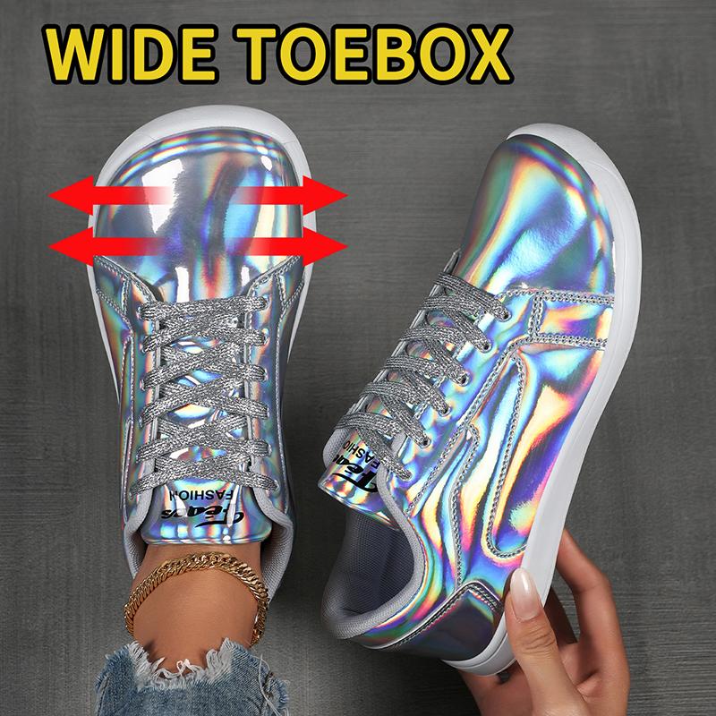 TUINANLE Damen Silber Flache Freizeit-Sneaker Neue Bequeme Leichte Wanderschuhe für Draußen und den Täglichen Einkauf
