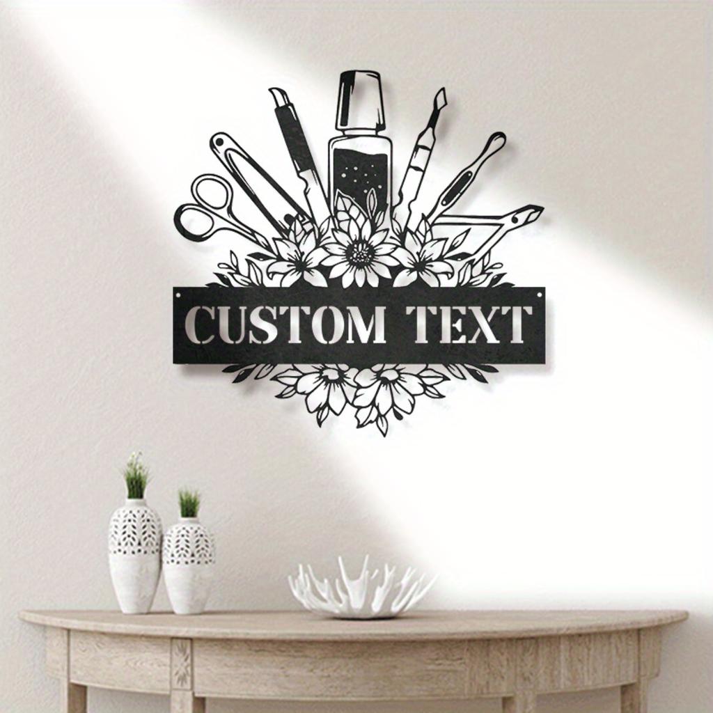 Personalized Floral Metal Sign Nail Artist Name Salon Wall Decor