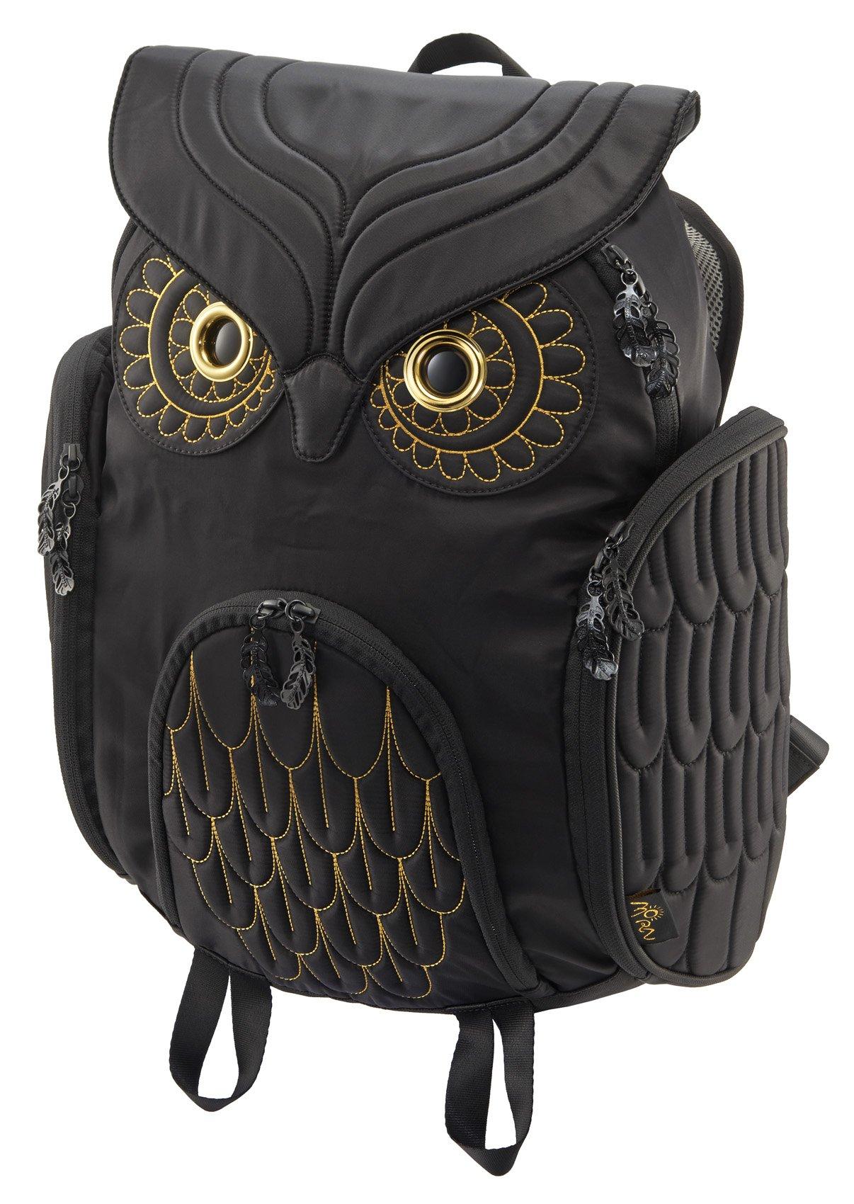 

MORN CREATIONS Owl Classic Backpack, Large, Gold Embroidery, Black