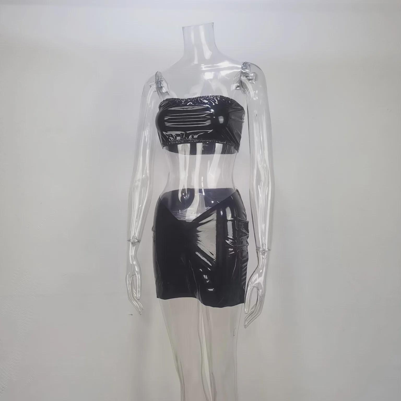 

Летний женский сексуальный комплект из топа-трубы и юбки с низкой посадкой 2024 S чёрный