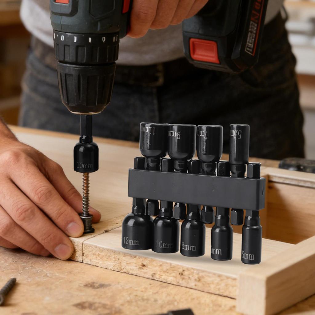 Magnetic Nut Driver Bit Set 5mm-12mm Metric Hex Socket Drill Bits Chuck Adapter Impact Screwdriver Sockets Sleeves Tools Parts
