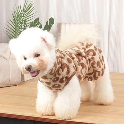 Leopard Dog Dress Coat Hoodies Puppy Skirt Chiwawa Pullover Sweatshirt Winter Fleece Sleeveless Vest Pet Clothes For Small Dogs