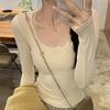 French Chic Lace Long Sleeve T-Shirt: Sweet, Cool, Spicy Collarbone Style, and Waist-Showing Korean Women's Autumn/Winter Top