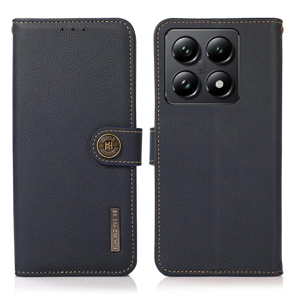 

KHAZNEH For Xiaomi 14T Pro Case Genuine Cow Leather Wallet Phone Cover Blue