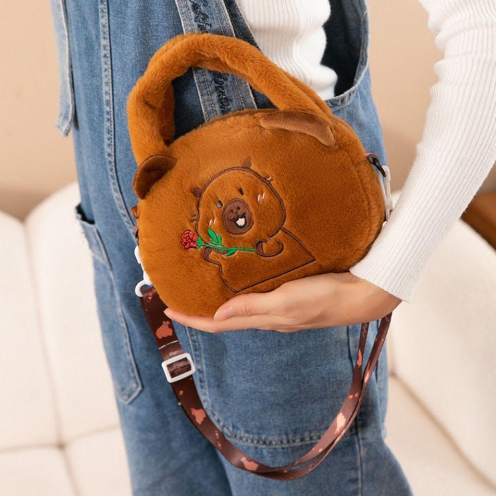 Plush Capybara Capybara Plush Handbag Large Capacity Cartoon Shoulder Bag Female Lady Girl