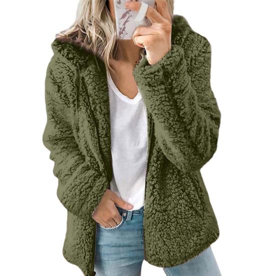 Dámské Zimní Sherpa Fleece Krátká bunda Kapuce na zip Cardigan Kabát Teplý Ležérní Pevná plyšová bunda odolná proti větru na podzim Zima