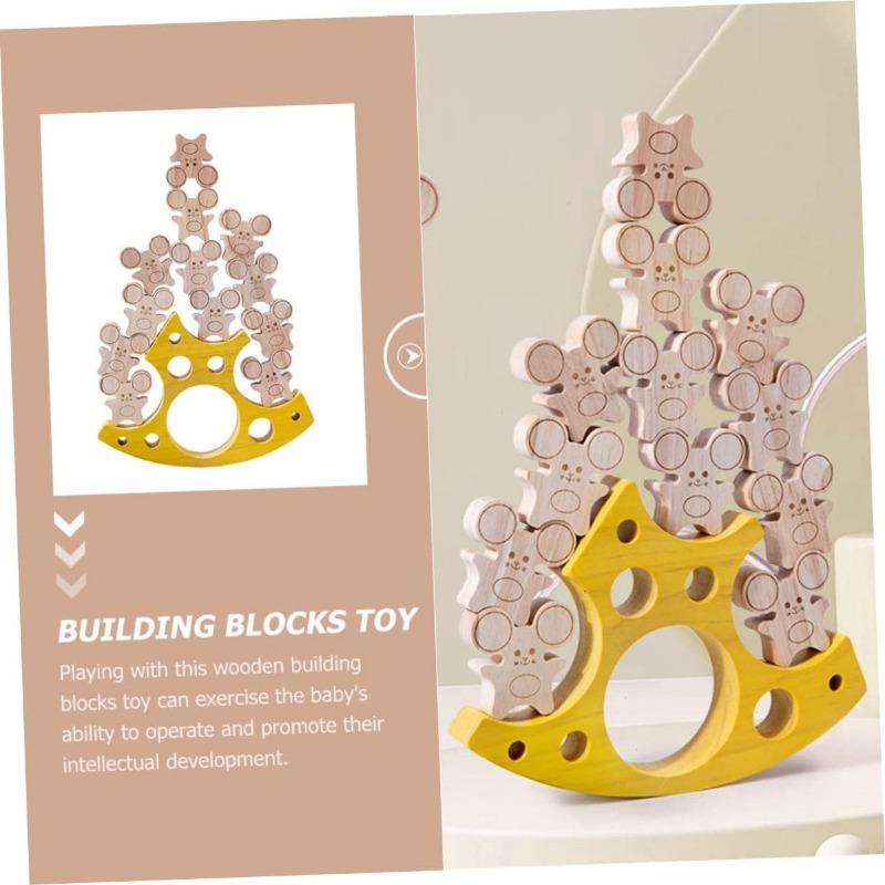 Boys and Girls-Friendly Blocks Wooden Building Blocks Cheese Mice Improve Patience Imagination Safe Material
