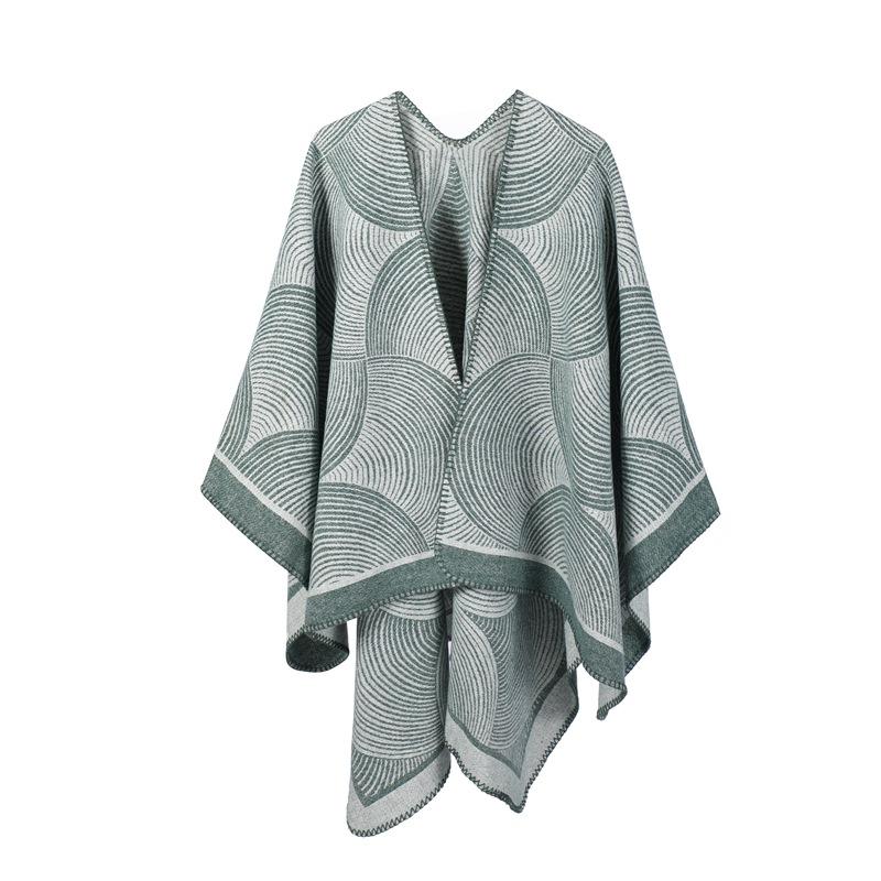 New wool geometric jacquard cross shawl for women s foreign trade, spring, autumn, and winter, plus sleeveless shawl 135-175CM зелёный