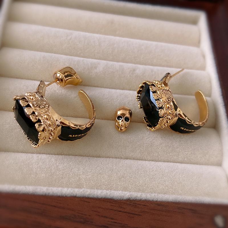 Retro Dunkel Künstlicher Kristall Quadrat Sterling Silber Vergoldet Ohrringe - High-End Fashion Statement für Frauen