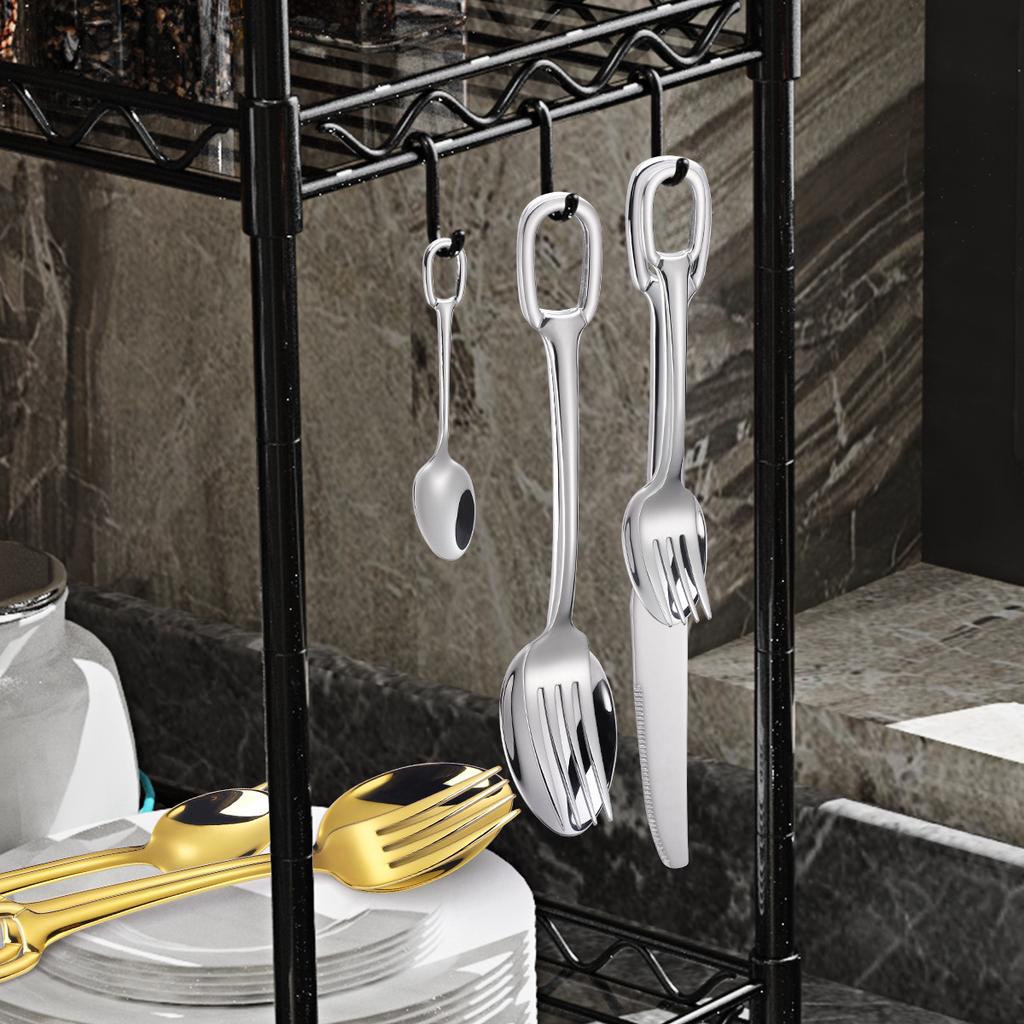 Cutlery 304 Stainless Steel Spoon Circular Ring Hotel Steak Knife Fork Spoon Titanium Plated European Style Hanging Hole Fork Tea Spoon