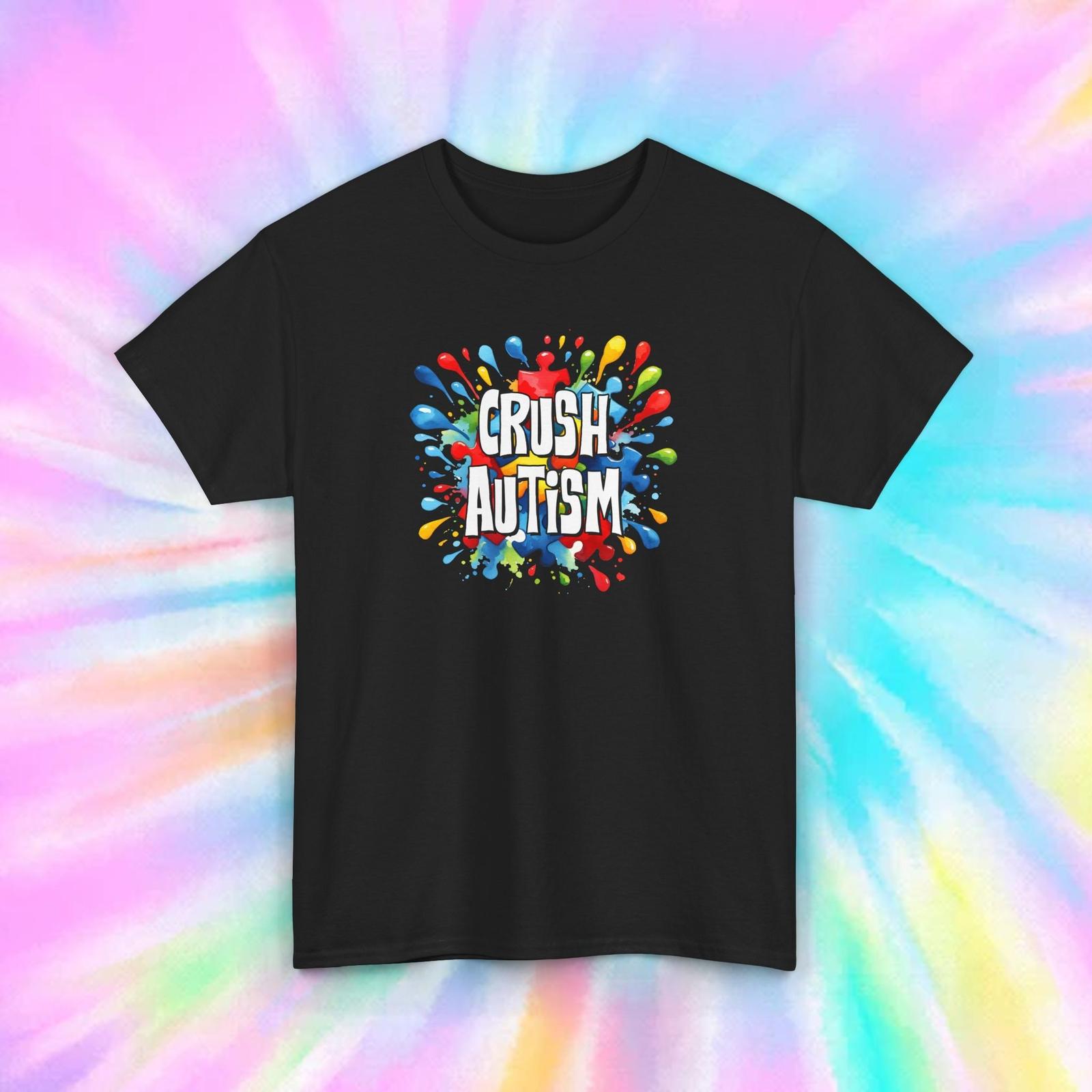Crush Autism Puzzle Splatter Awareness T-Shirt S-5XL Graphic Support Gift Tee XXXXL