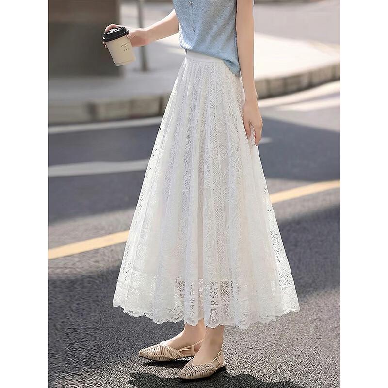 Awakening Paradise Summer French Elegant Lace A-Line Midi Skirt L