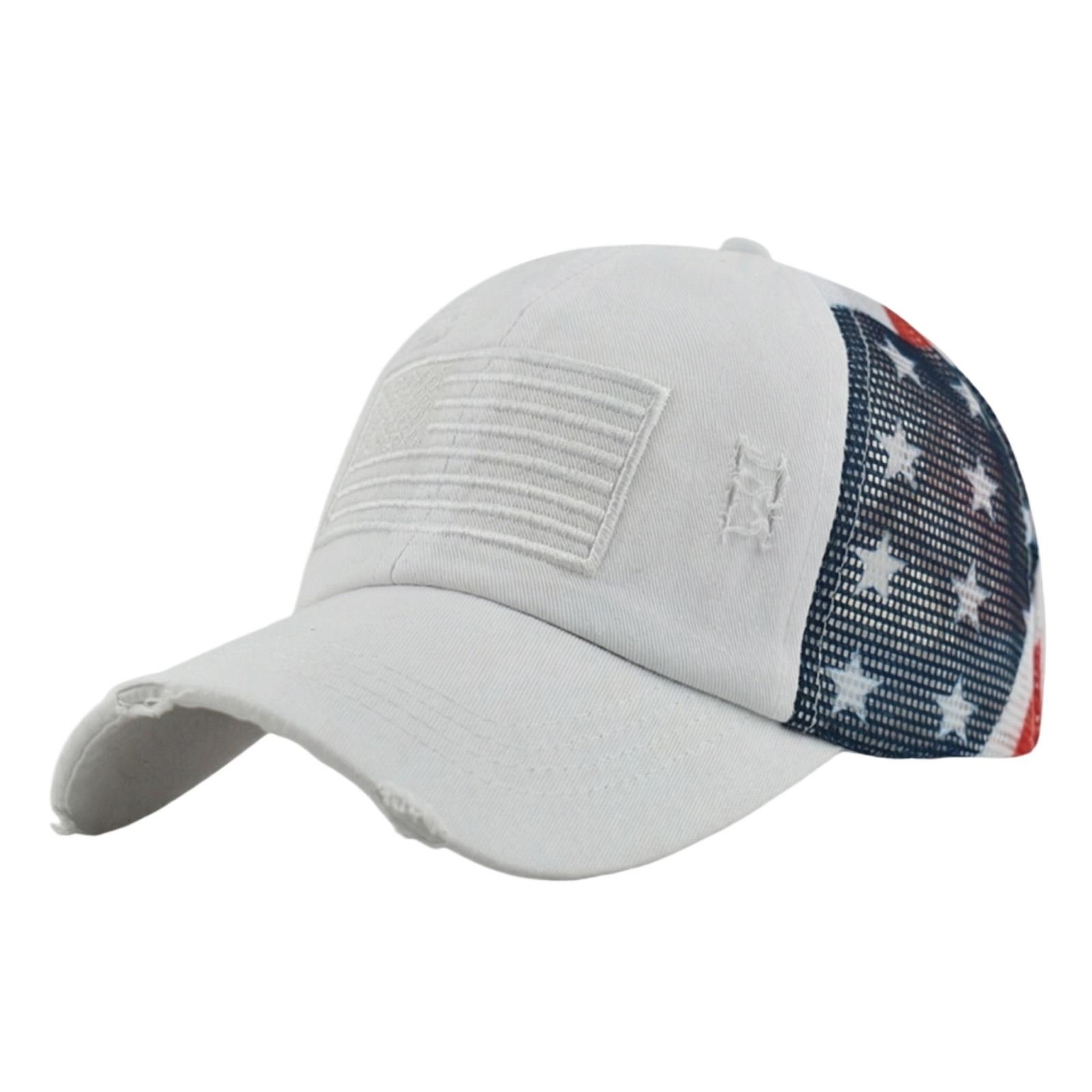 

Embroidered Mesh Cap, Women s Washed Hole Printed Baseball Cap, Sun Shading, Breathable Ponytail, Cap One Size білий