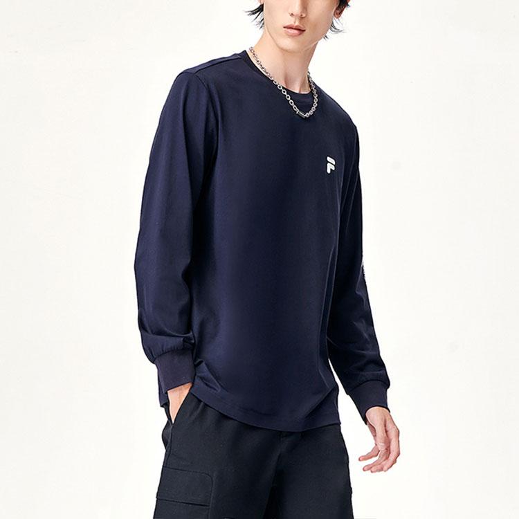 Fila Logo Print Simple Casual Sports Long Sleeve T-Shirt Men Tops Legendary-Blue F11M149210FNV