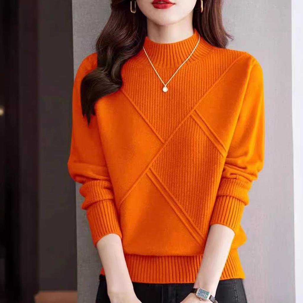 Autumn and Winter Loose Fashion Solid Color Knitted Sweaters Half High Collar Women's Sweaters