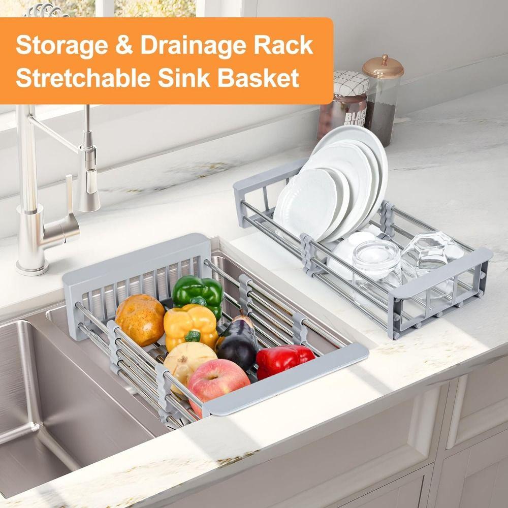 Multipurpose Dish Drying Rack Adjustable Sink Cleaning Basket Rectangular Dish Organizer  Fruits