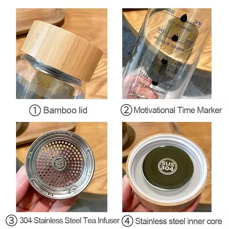 1/2PCS Large Capacity Glass Water Bottle with Time Scale Portable Transparent Cup for Milk Juice Tea Simple Design