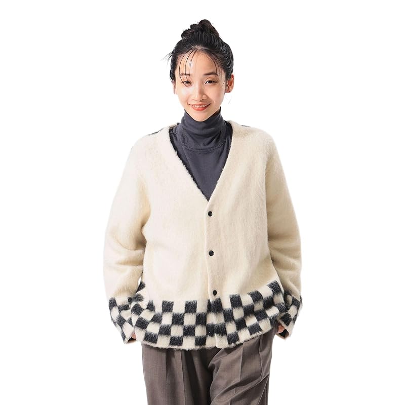 

[Beams Boy] L/S knit checkered V-neck cardigan ladies OFF_WHT ONE SIZE 13150140126