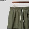 INCERUN Men Drawstring Elastic Waist Pockets Hollow Patchwork Casual Cargo Shorts Pants