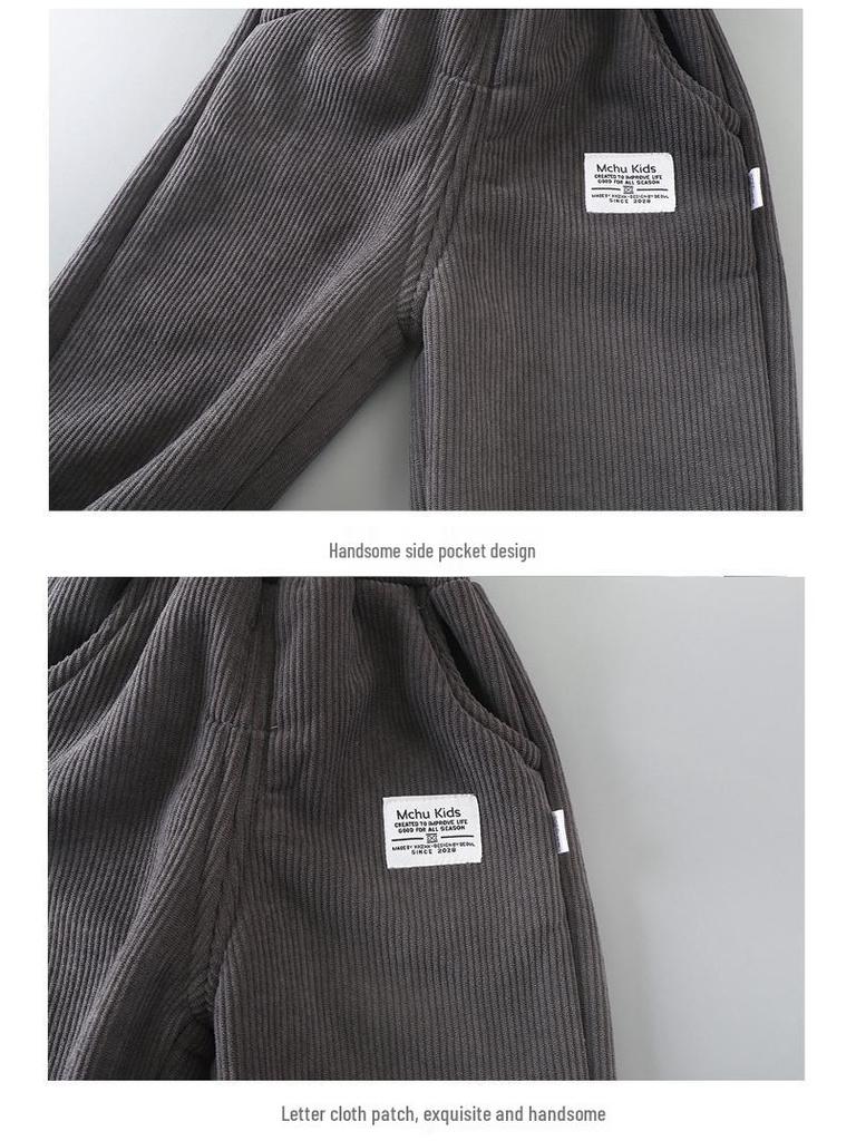 Kids' Fleece-Lined Cotton Velvet Pants - Autumn/Winter Style, Thick & Warm for Boys & Girls