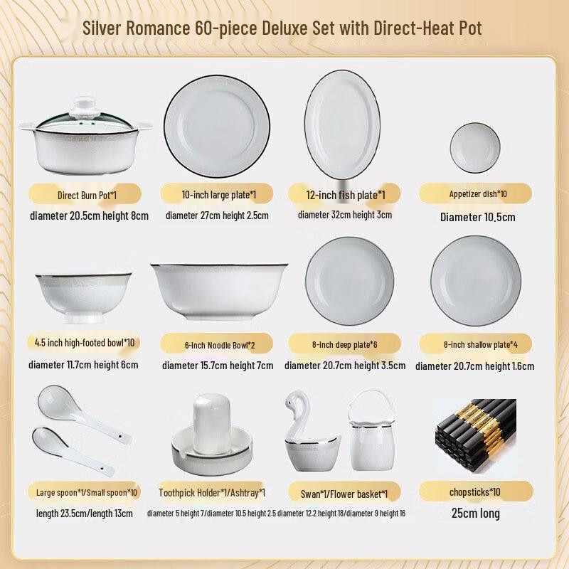 Lin Pan Silver Romantic 60-Piece Dinnerware Set