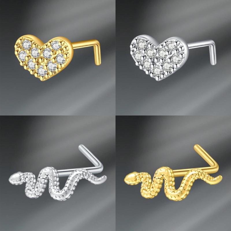 Argolas de Piercing de Nariz em L Coração Lua Fofo Zircônia Brilhante Cor Ouro Prata Piercing de Nariz Para Mulheres Meninas Joias de Narina