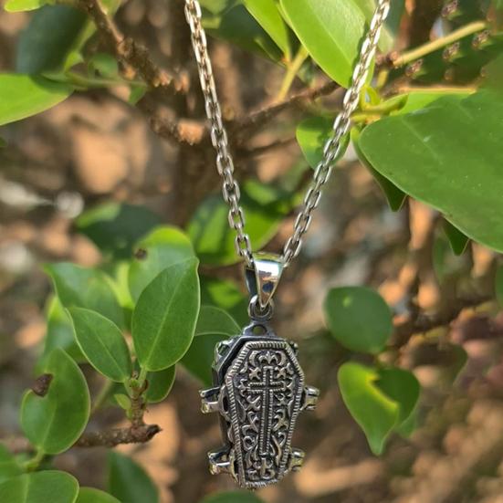 Skeleton Pendant Necklace Gothic Necklace with Skeleton in Casket Pendant