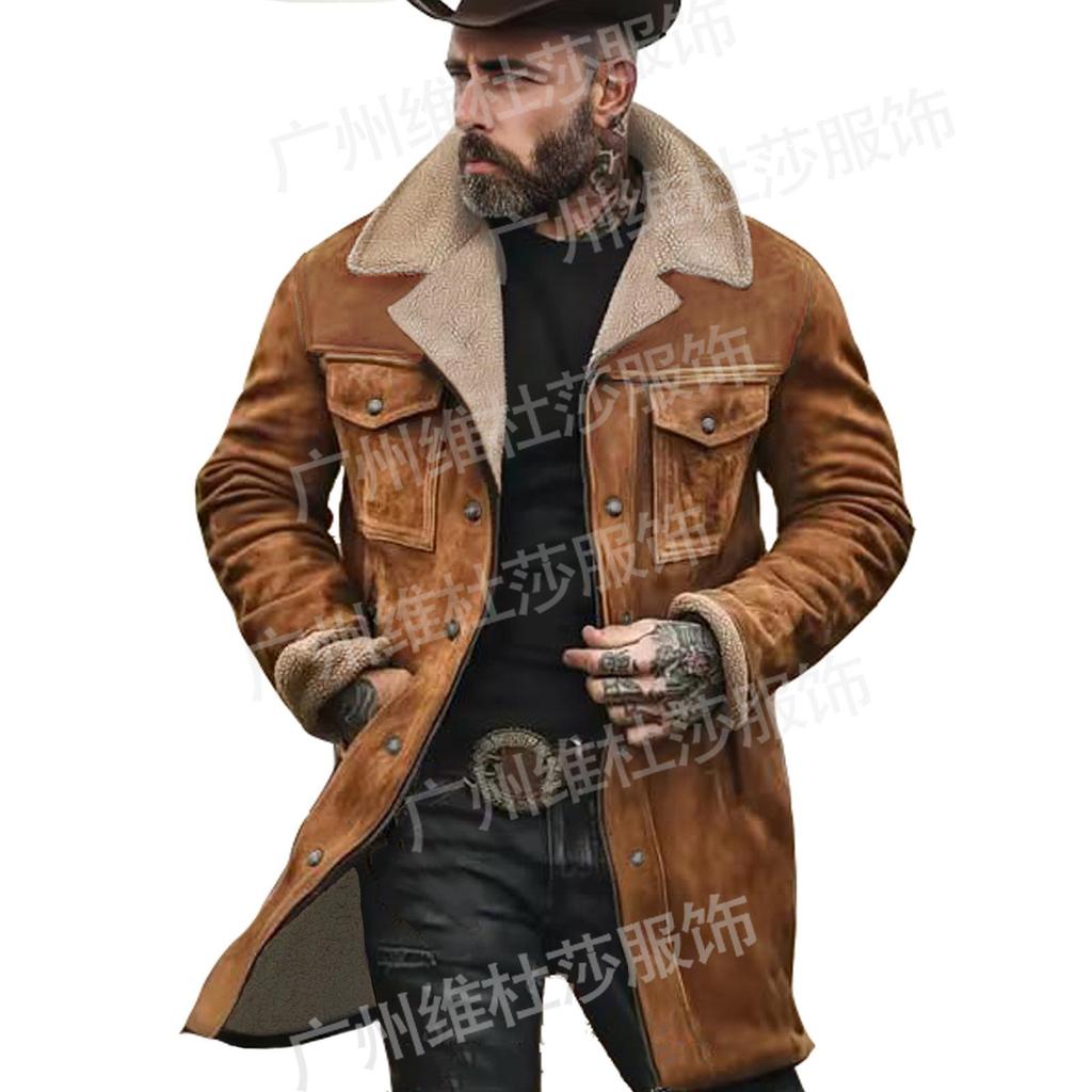 Men's 2026 Autumn/Winter Suede Patchwork Jacket with Multi-Pocket Zipper