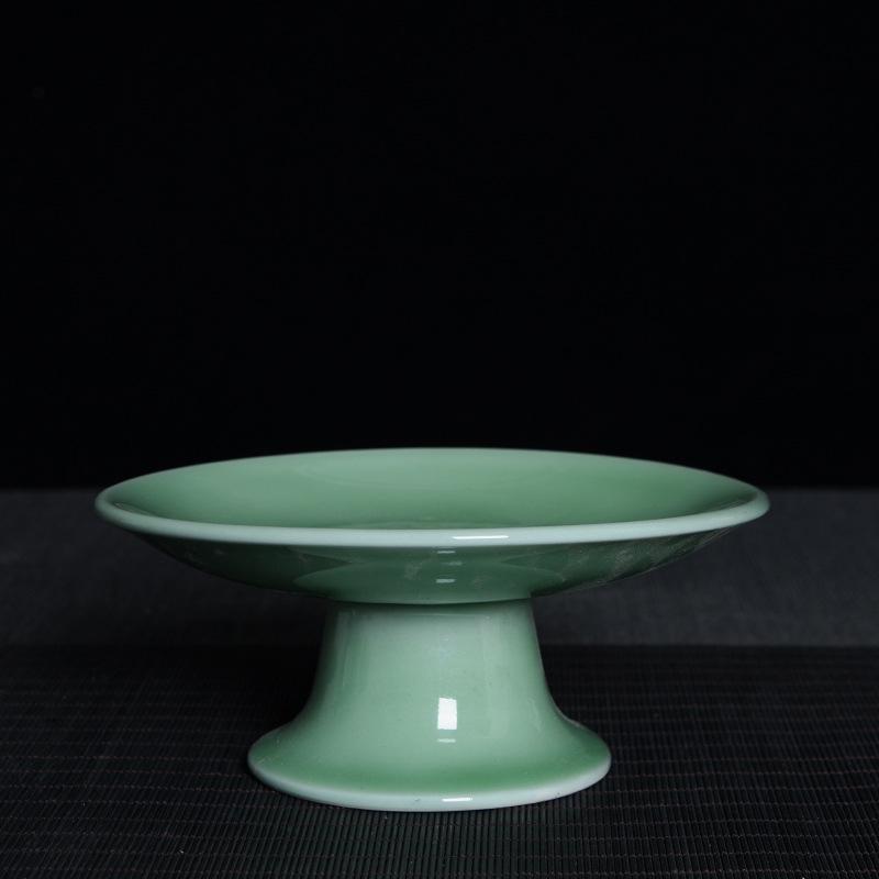 Celadon High-Footed Plate: Indoor Fruit, Dessert, Tea, Snack, Incense Burner, and Buddha Altar Offering Plate.