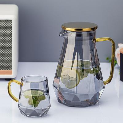 Jarro de Vidro Borossilicato Alto Diamante para Água Fria Grande Capacidade Vidro Resistente ao Calor Jarro de Água Fria Branco Fresco Tampa de Aço Inoxidável Jarro de Suco