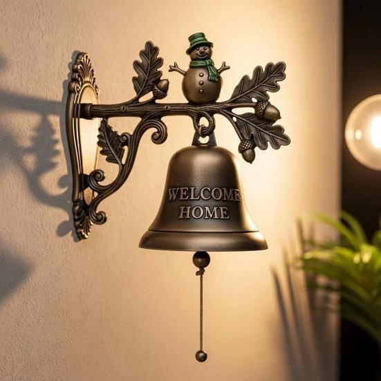 Rustic Metal Welcome Bell Christmas Wall Mounted Door Bell Vintage Dinner Bell for Outdoor Front Door Porch Home Decor