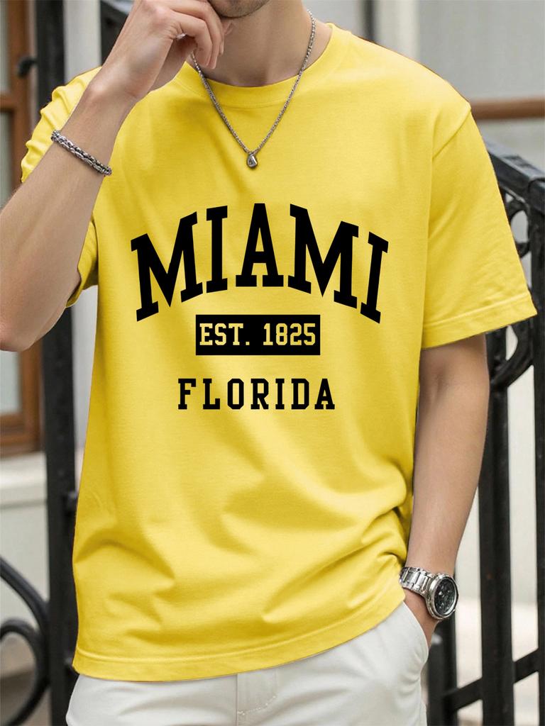 Miami Est 1825 Florida Stampa Maglietta Uomo Estate Cotone Magliette Oversize alla Moda Larga Abbigliamento Sportivo Casual Hip Hop Abbigliamento Unisex