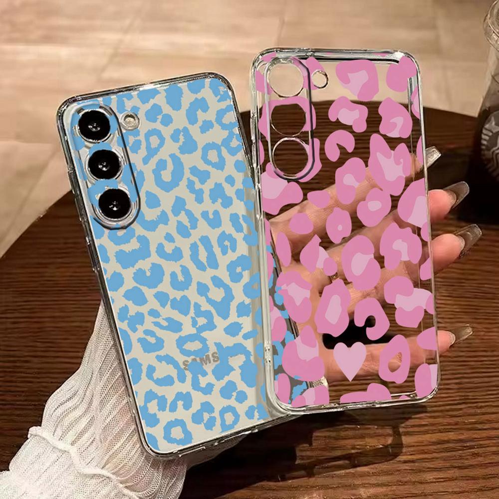 Pink Leopard Phone Case For Samsung Galaxy A56 A16 A17 A07 A06 A37 A57 A32 A22 A26 A36 Marble Artistic Transparent Clear Cover