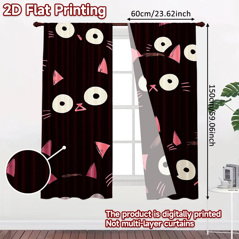 2D-Flachdruck, 2-teilige Vorhänge (Ohne Stange) Halloween Schwarze Katzen Gesichter (2) Moderne modische Gardinen für den Ramadan
